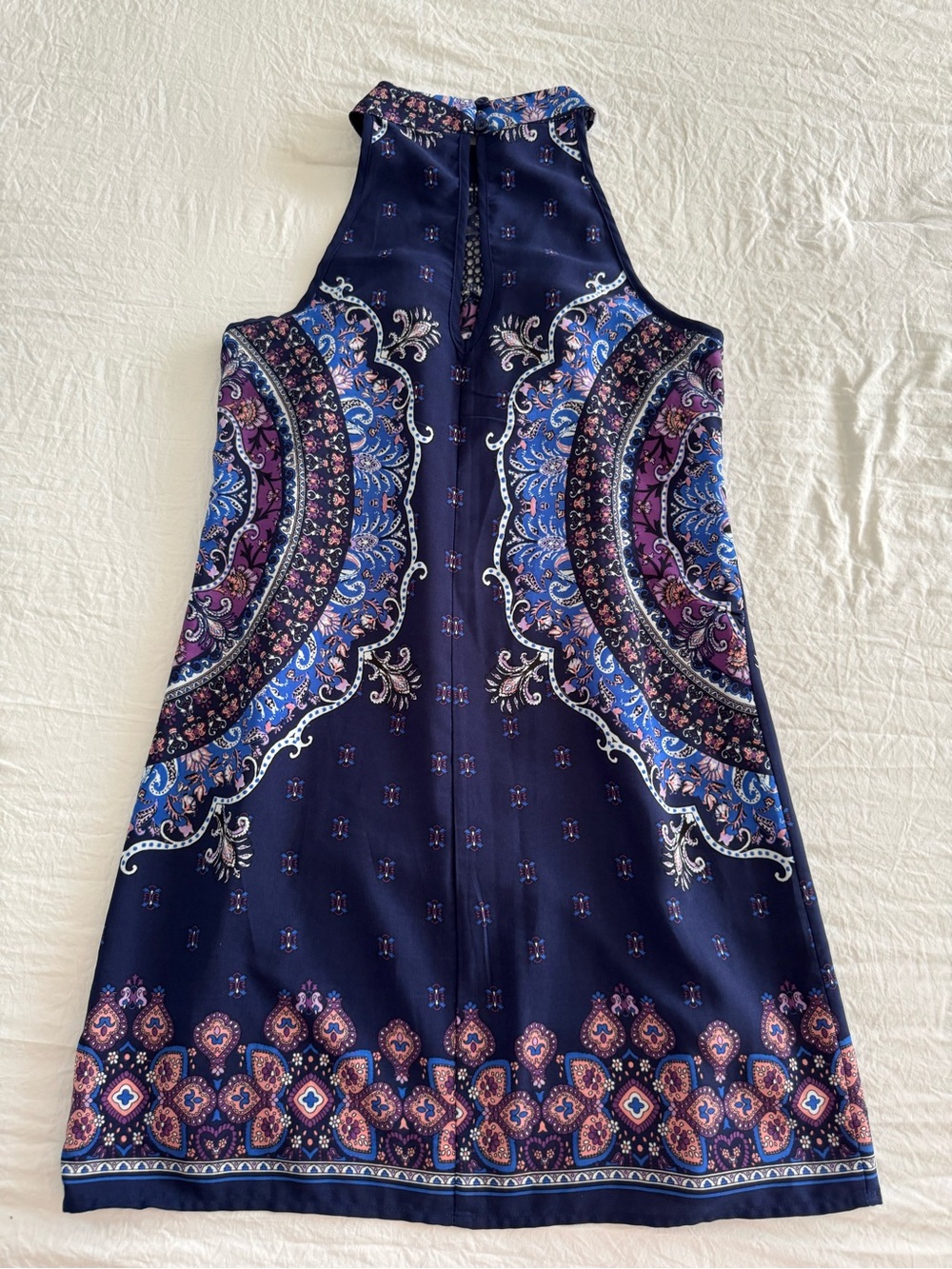 Boho Halter Medallion Print Dress in Navy & Purple - Picture 6 of 10